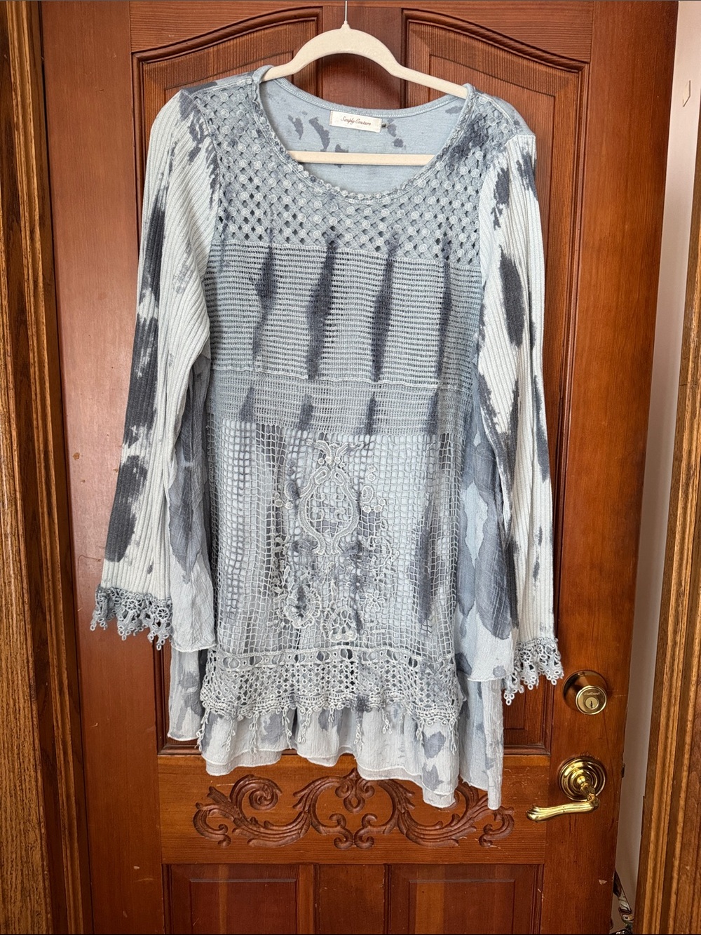 Blue Tie-Dye Crochet Accent Tunic